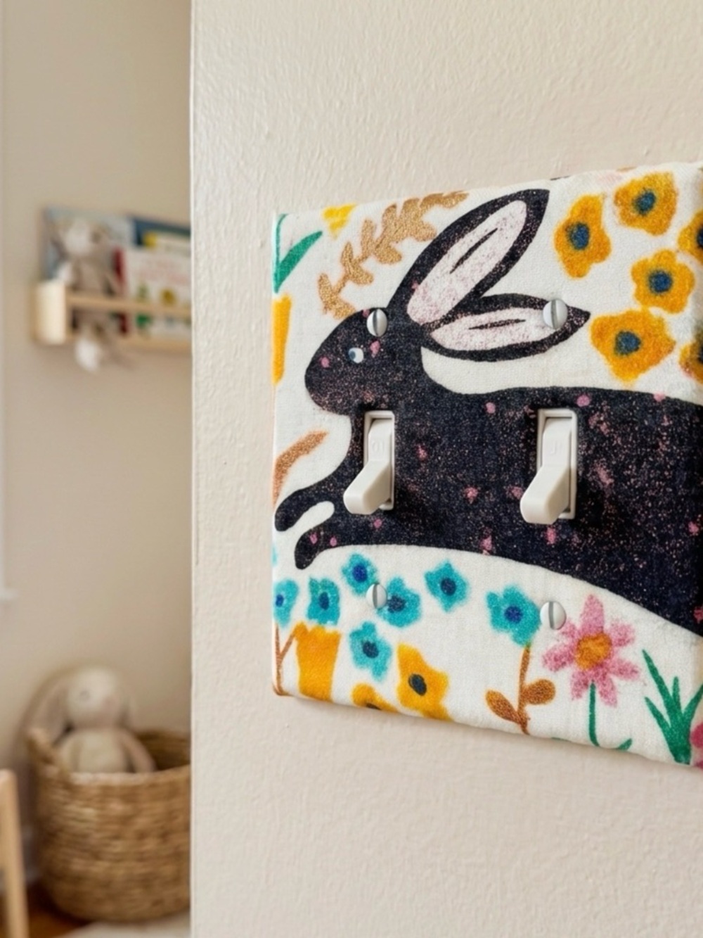 Floral Rabbit Light Switch Cover /hand crafted